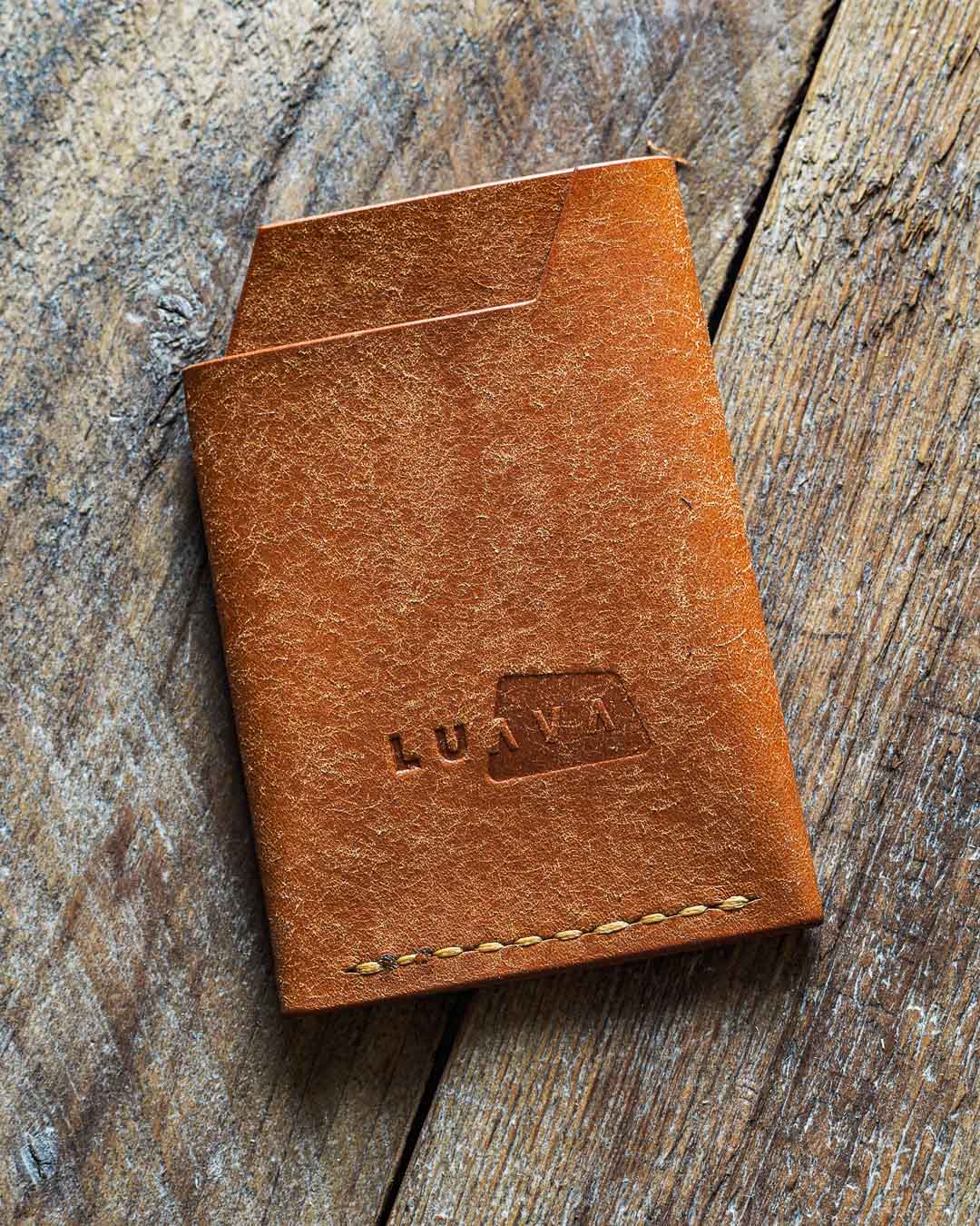 Luava handmade leather wallet handcrafted card holder cardholder made in finland vortex badalassi pueblo cognac back in use