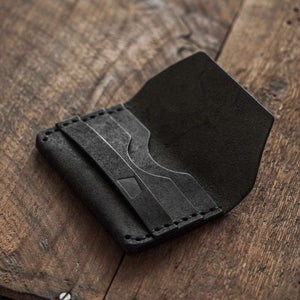 Handmade leather wallet open