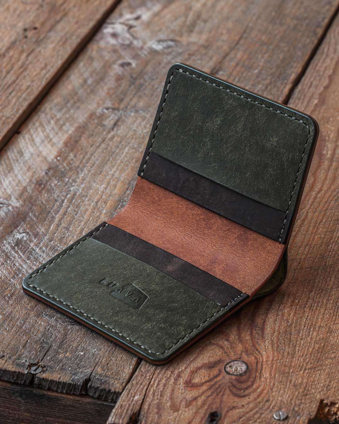 Luava handmade leather wallet NERO open