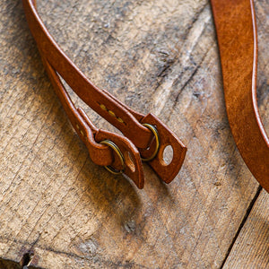 Luava handcrafted leather camera strap wide neckpad pueblo cognac detail