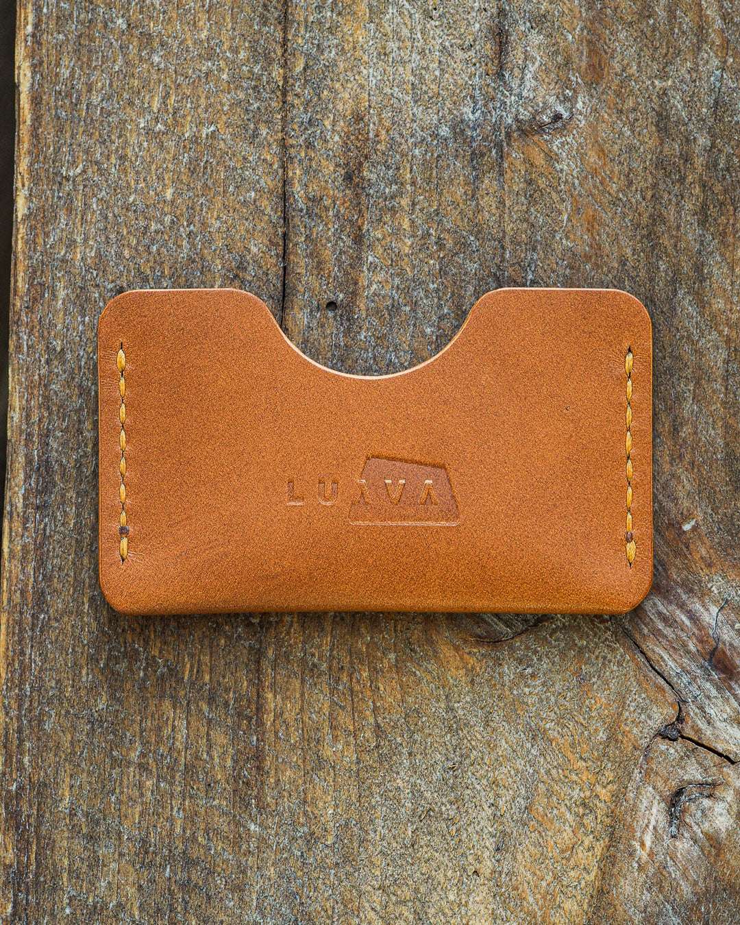 Luava handmade leather wallet handcrafted card holder cardholder made in finland absolute gold koala cognac thread back