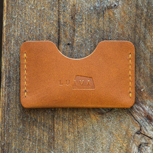 Luava handmade leather wallet handcrafted card holder cardholder made in finland absolute gold koala cognac thread back